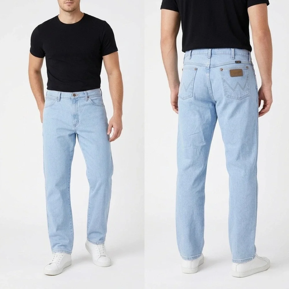 Wrangler‎ Mens Regular Fit Straight Leg Jeans Light Wash Blue 35x32 1013MAFGH